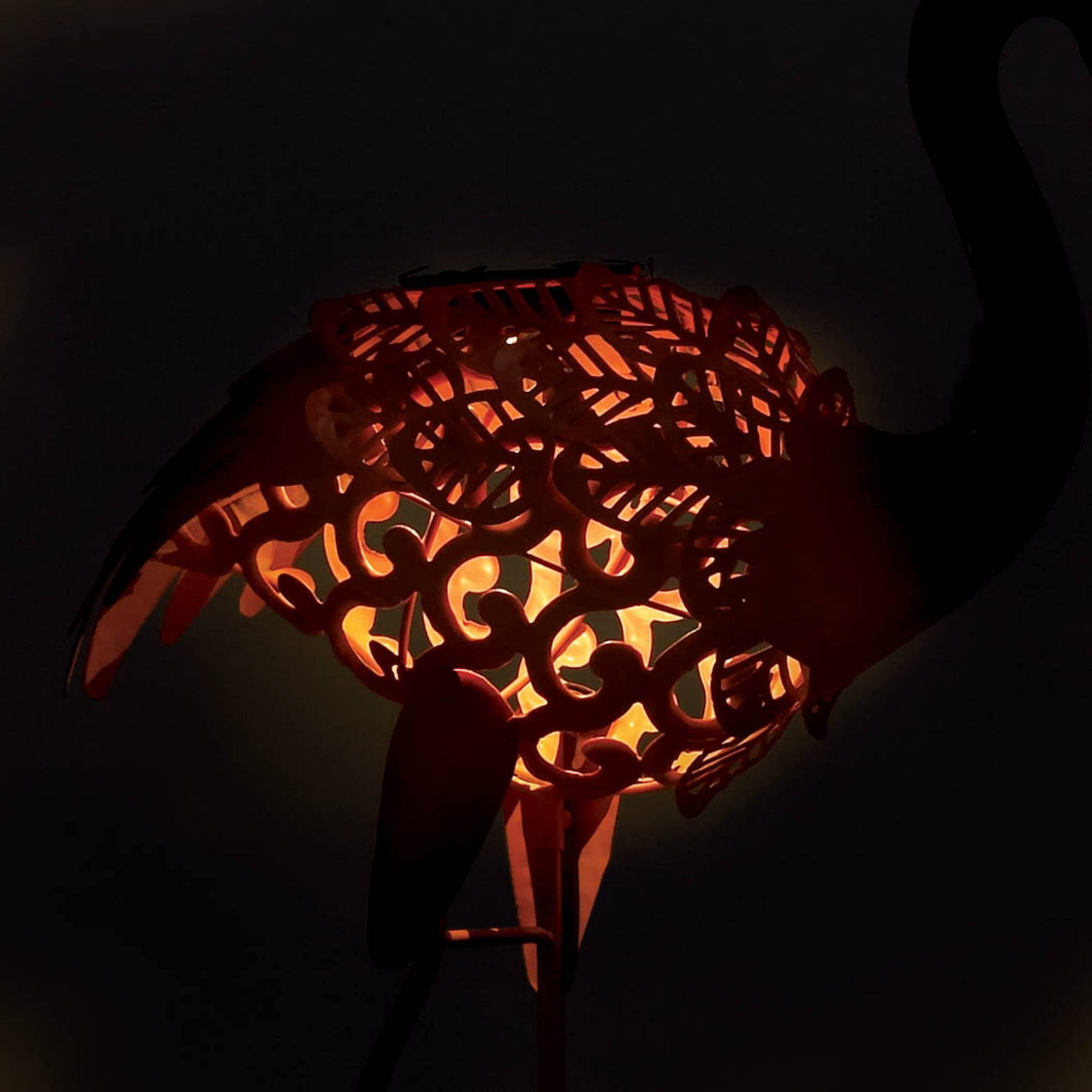 27" Leaning Solar Flamingo Statue